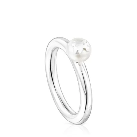 Discount Anillo de plata y perla motivo oso Icon Pearl Anillos De Plata | Anillos Pequeños