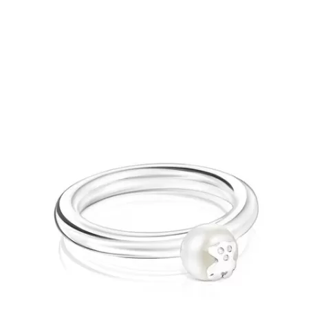 Discount Anillo de plata y perla motivo oso Icon Pearl Anillos De Plata | Anillos Pequeños