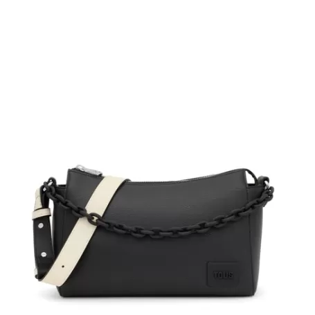 Sale Bandolera mediana negra y beige Amanda Bandoleras | Bolsos Hombro