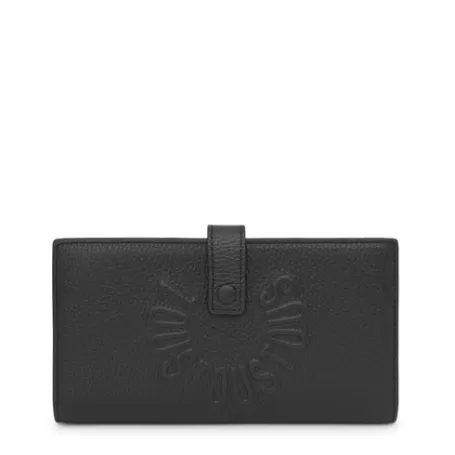 Sale Billetera grande Flap de piel negra Miranda Bolsos De Piel | Carteras Y Monederos