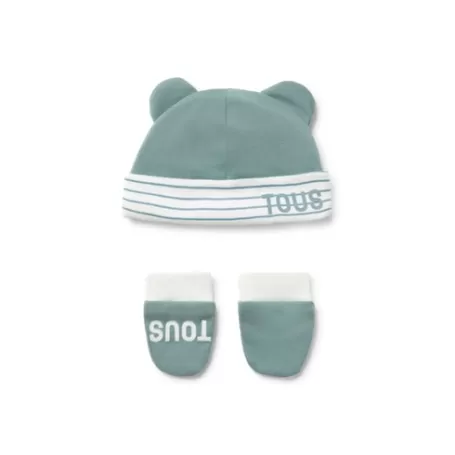 New Conjunto de bebé gorro y manoplas Classic verde Recien Nacido