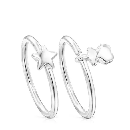 New Pack de Anillos motivos oso-estrella de plata Mini Icons Anillos De Plata | Anillos Pequeños