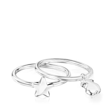 New Pack de Anillos motivos oso-estrella de plata Mini Icons Anillos De Plata | Anillos Pequeños