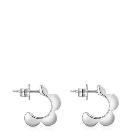 Discount Pendientes aro de plata flor Bold Motif Pendientes De Plata