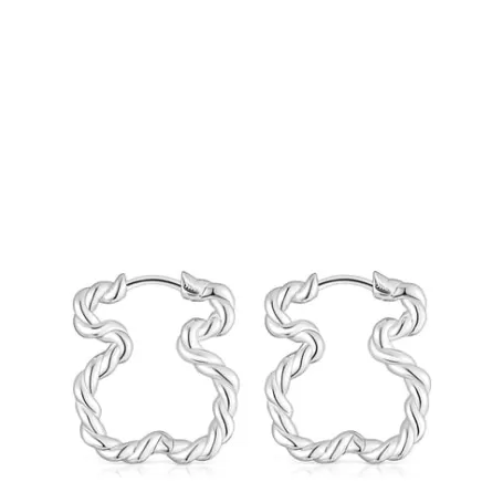 Store Pendientes con silueta oso Twisted Pendientes De Plata | Pendientes Aro