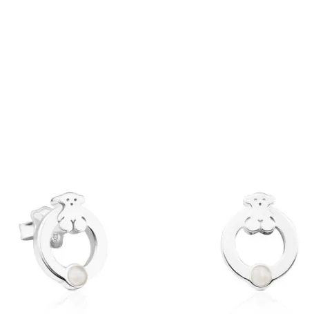 Sale Pendientes de plata con perla motivo oso Super Power Pendientes De Plata | Pendientes Pequeños