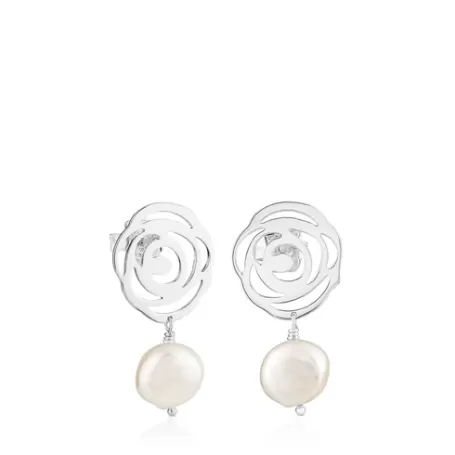 Outlet Pendientes de plata y perlas cultivadas Rosa de Abril Pendientes De Plata | Pendientes Con Perlas