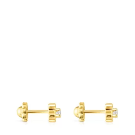 Outlet Pendientes en amarillo y diamante Bear Pendientes De Oro | Pendientes Pequeños