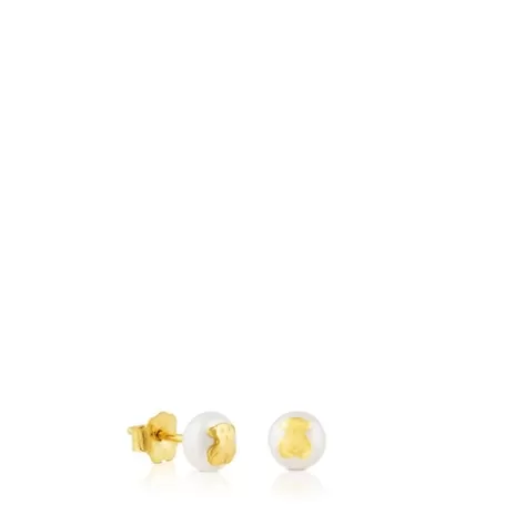 Cheap Pendientes en oro y perla cultivada Bear Pendientes De Oro | Pendientes Pequeños