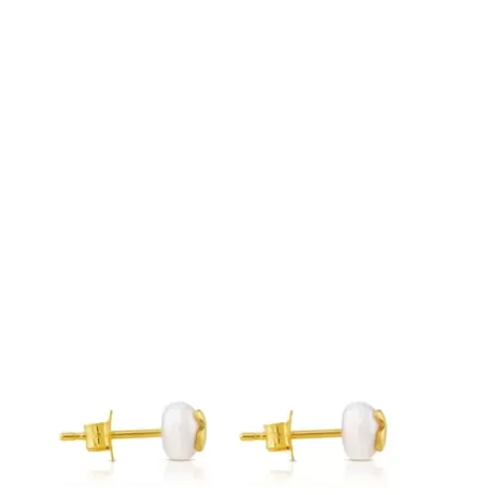 Cheap Pendientes en oro y perla cultivada Bear Pendientes De Oro | Pendientes Pequeños