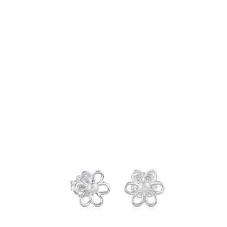 Clearance Pendientes flor de plata y perlas cultivadas Maggie Pendientes De Plata | Pendientes Pequeños