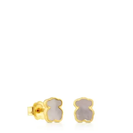 Outlet Pendientes oso de oro y nácar XXS Pendientes De Oro | Pendientes Pequeños