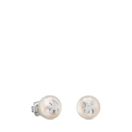 Best Sale Pendientes pequeños de y perlas Bear Pendientes De Plata | Pendientes Con Perlas