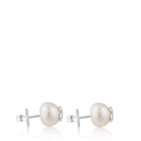 Best Sale Pendientes pequeños de y perlas Bear Pendientes De Plata | Pendientes Con Perlas