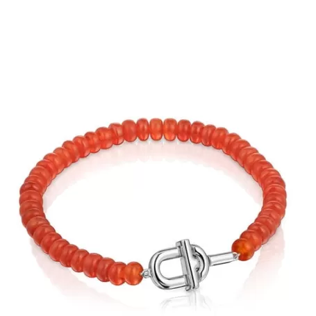 Outlet Pulsera de y calcedonia tratada naranja MANIFESTO Pulseras De Plata | Pulseras De Bolas