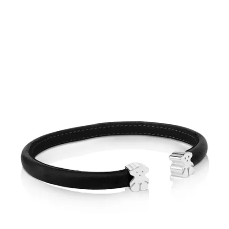 Hot Pulsera de plata y cuero negro Sweet Dolls Pulseras De Plata | Esclavas