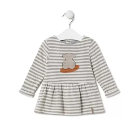 Sale Vestido de niña a rayas con oso Grey crudo Vestidos Y Conjuntos | Vestidos Y Peleles